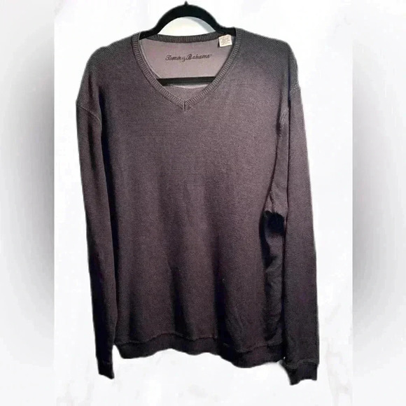 Tommy Bahama v neck waffle heathered grey long sleeve sweater XL - Picture 2 of 7